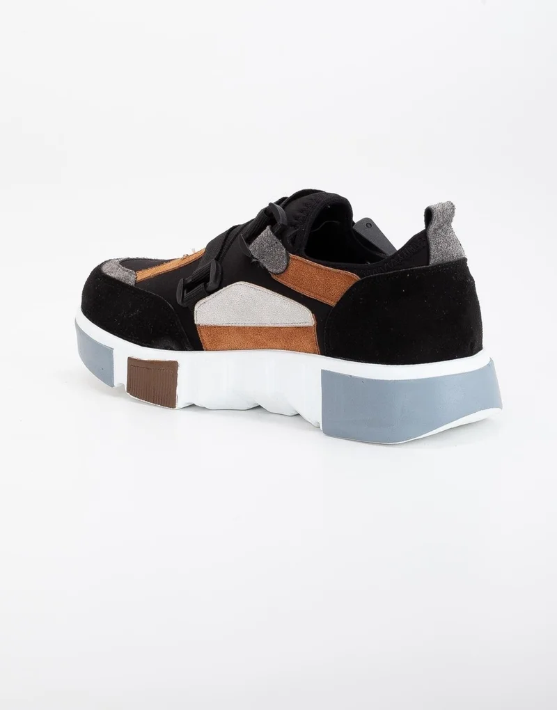 Dilimler Ayakkabı Slices Shoes Women's Sneakers Black Stretch Suede Multicolor Thick Sole