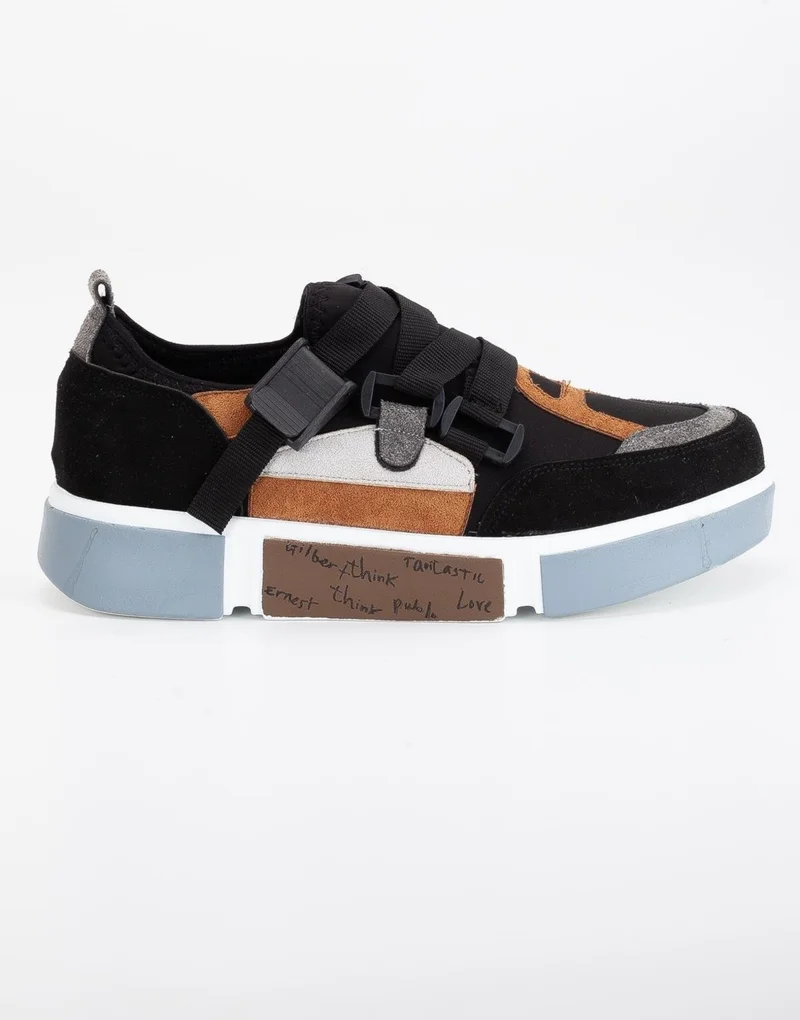 Dilimler Ayakkabı Slices Shoes Women's Sneakers Black Stretch Suede Multicolor Thick Sole