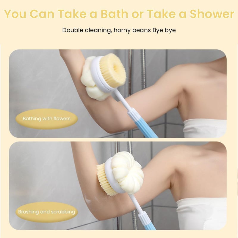 KPS فرشاة استحمام مزدوجة الجوانب ناعمة من KPS | فرشاة فرك للاستحمام قابلة للتعديل مع مقبض طويل غير قابل للانزلاق | لإزالة الجلد الميت/التقشير/التنظيف | أدوات وإكسسوارات الاستحمام (عبوة من 1، متعددة الألوان) - Image 3