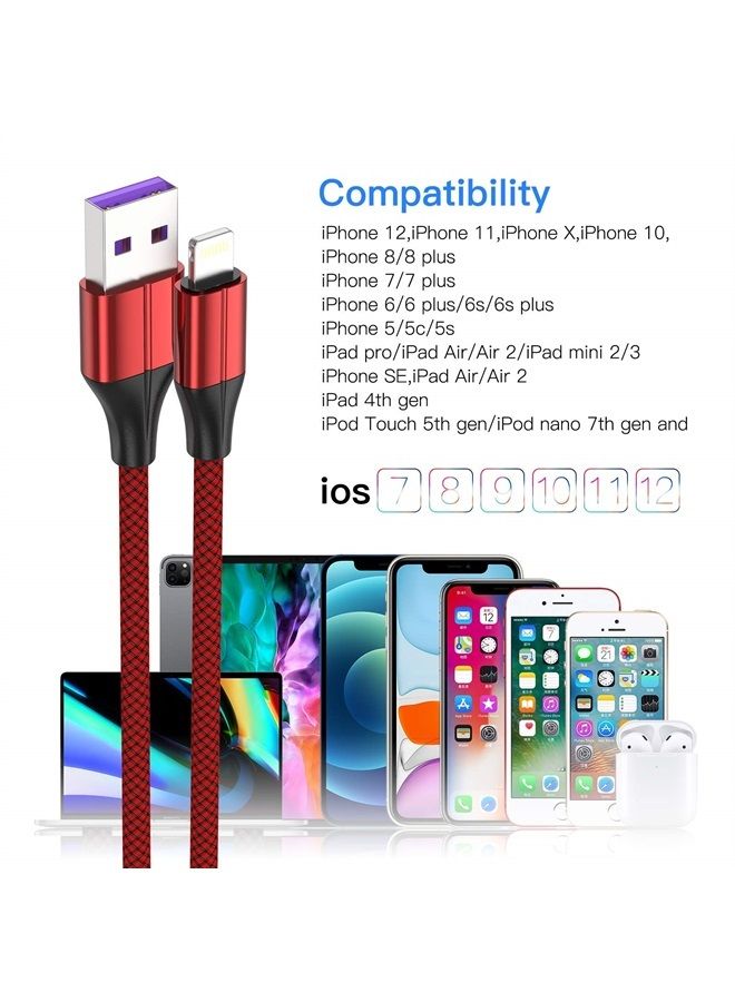 FEEL2NICE Short iPhone Charger [MFi Certified], 3 Pack 1 feet Short Lightning Cable & Data Sync Fast 1 Foot iPhone Cord Compatible with iPhone Xs max/xr/x/8/8 Plus/7/7 Plus/6/6s Plus/5s/5,iPad (Red) - Image 2