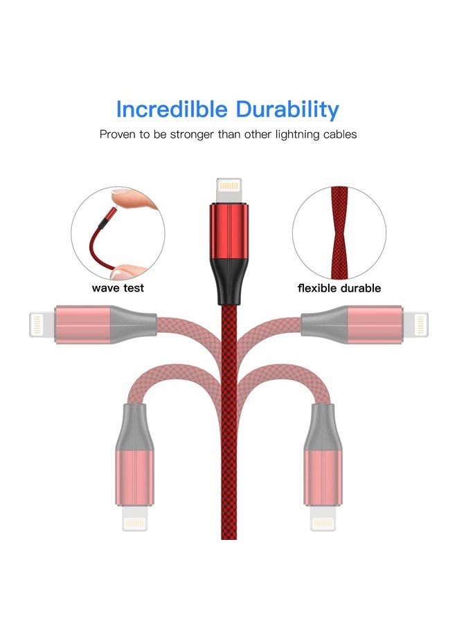FEEL2NICE Short iPhone Charger [MFi Certified], 3 Pack 1 feet Short Lightning Cable & Data Sync Fast 1 Foot iPhone Cord Compatible with iPhone Xs max/xr/x/8/8 Plus/7/7 Plus/6/6s Plus/5s/5,iPad (Red) - Image 1