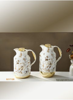 petros Marble Pattern Tea & Coffee Dallah Set with Golden Accents – 2-Piece Set (1L) – Keeps Hot & Cold Beverages 