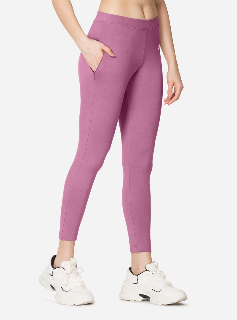 VSTAR PL02 Women Ankle Length Stretchable Slim Fit Leggings with Secured Side Pocket | Moisture-Wicking | Soft Waistband & Cotton-Elastane Fabric | S | Wild Rose - Image 2