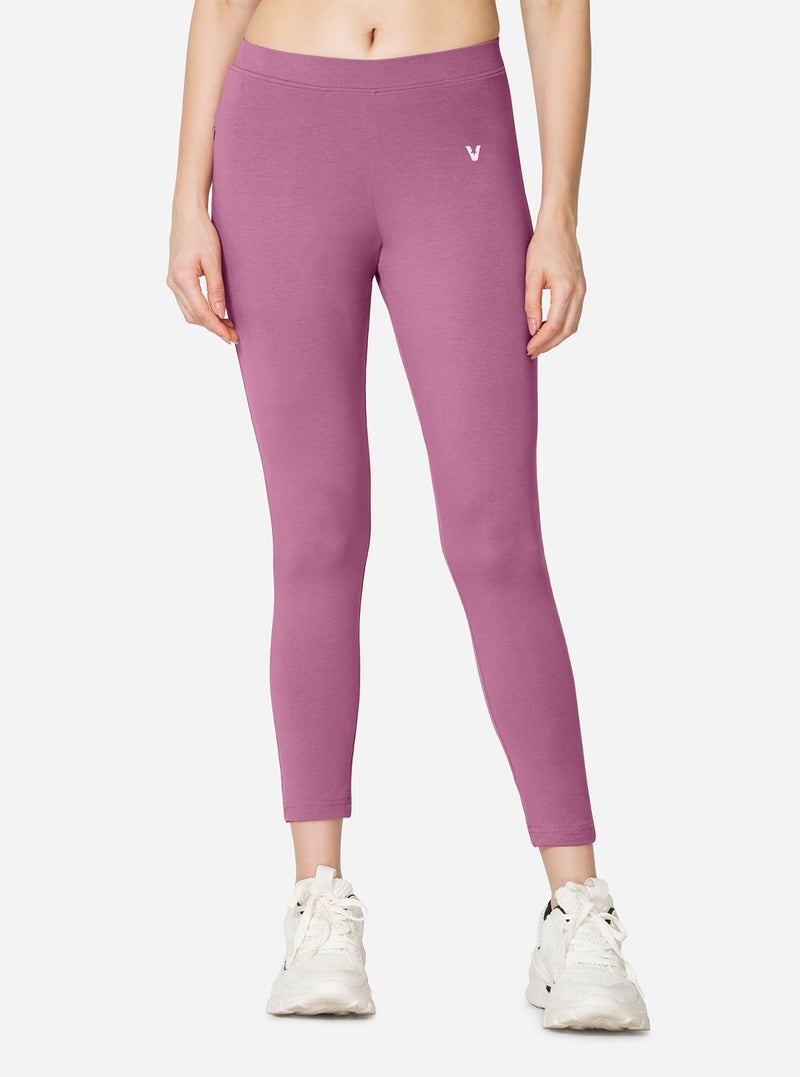 VSTAR PL02 Women Ankle Length Stretchable Slim Fit Leggings with Secured Side Pocket | Moisture-Wicking | Soft Waistband & Cotton-Elastane Fabric | S | Wild Rose - Image 5