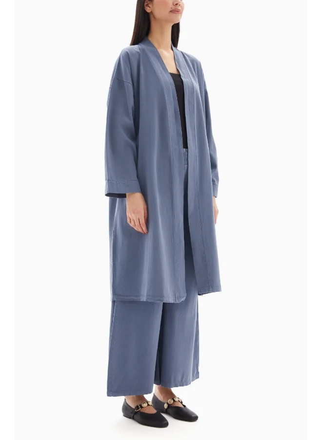 Wecre8 Blue Plain Set of Kimono with Trousers