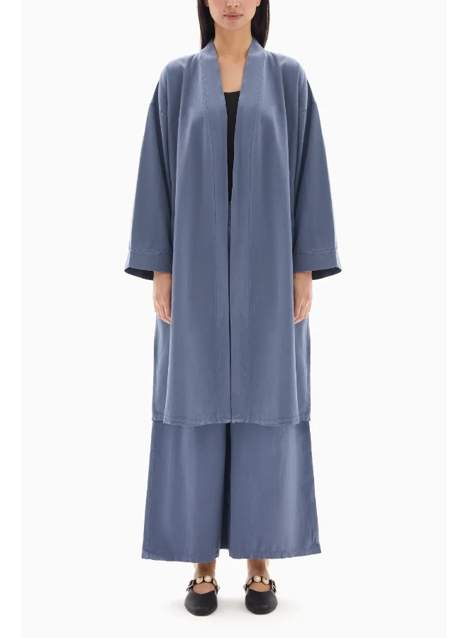 Wecre8 Blue Plain Set of Kimono with Trousers