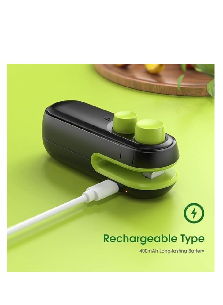 ميني كيس سيلر, 2 في 1 سيلر الحرارة للوجبات الخفيفة, البلاستيك المحمول القابل لإعادة الشحن, الفراغ كيس الختم آلة المحمولة, الحفاظ على رقائق الأغذية الكوكيز الطازجة الأسود / الأخضر - Image 2