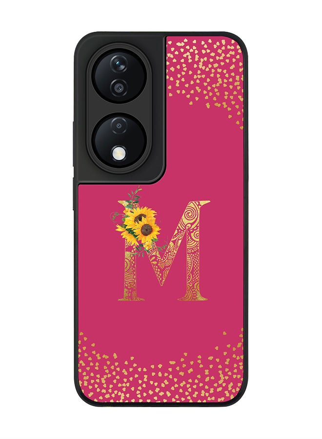 Stylizedd Rugged Black Edge Case for Honor X7b Case Cover- Custom Monogram Initial Letter Mandala Floral Pattern Alphabet - M(Deep Pink Rose) - Image 1