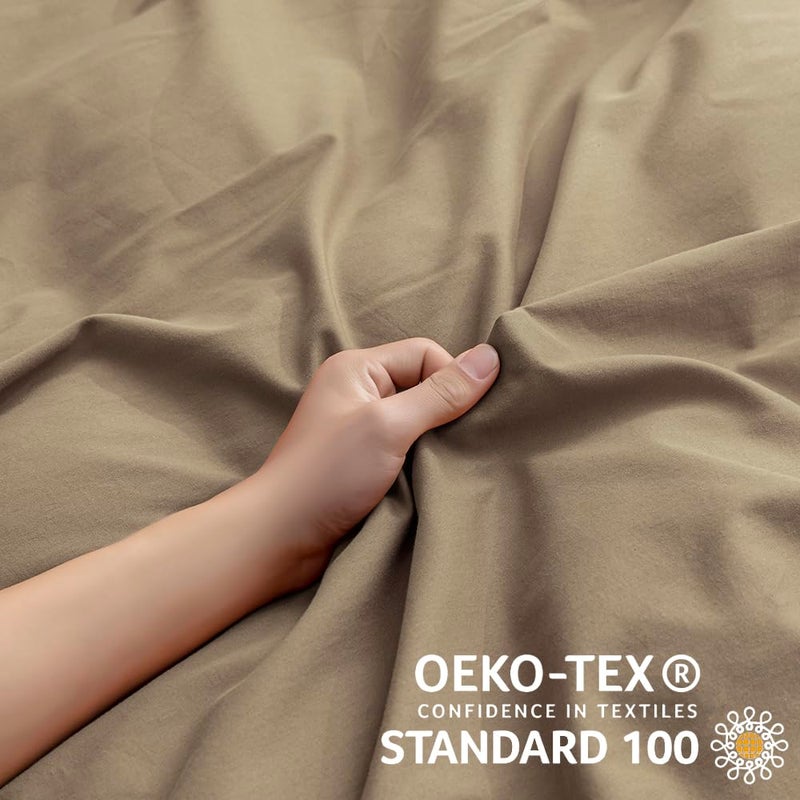 JELLYMONI Khaki Duvet Cover Queen Size - 100% Washed Cotton Linen Like Textured Comforter Cover, 3 Pieces Breathable Soft Bedding Set with Zipper Closure (Khaki, Queen 90"x90") - Image 5