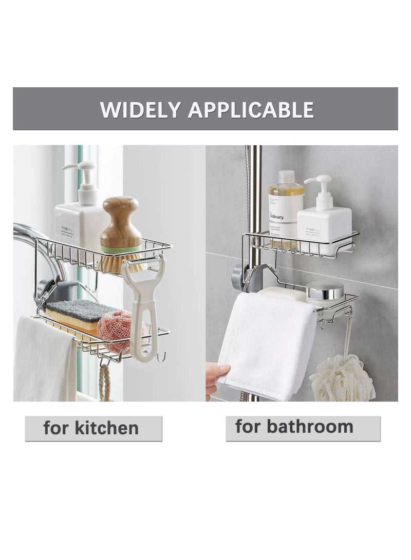 KASTWAVE حامل إسفنجة مزدوج الطبقة مثبت عند الصنبور لمغسلة المطبخ ، حامل إسفنجة الصابون مع رف للمناشف للمطبخ والحمام - Image 4