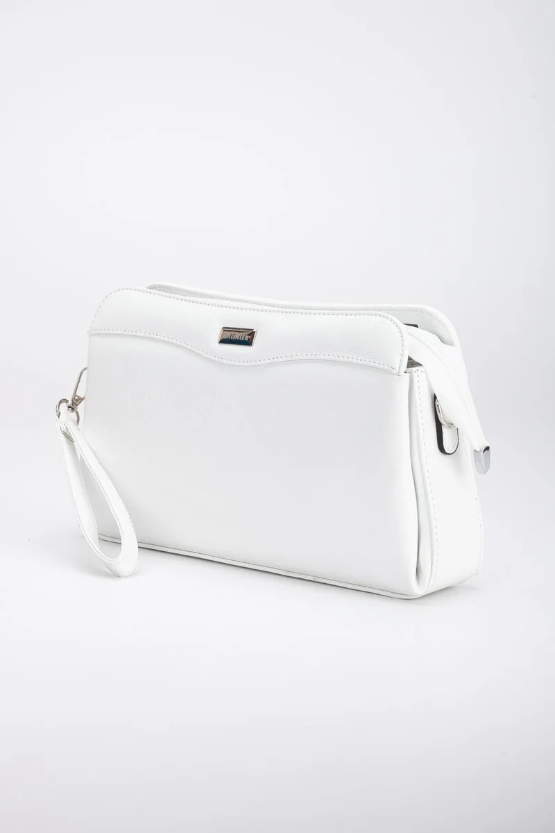 Dilimler Ayakkabı Women's Clutch Wallet Bag White Patent Leather 3 Compartments Long Short Strap