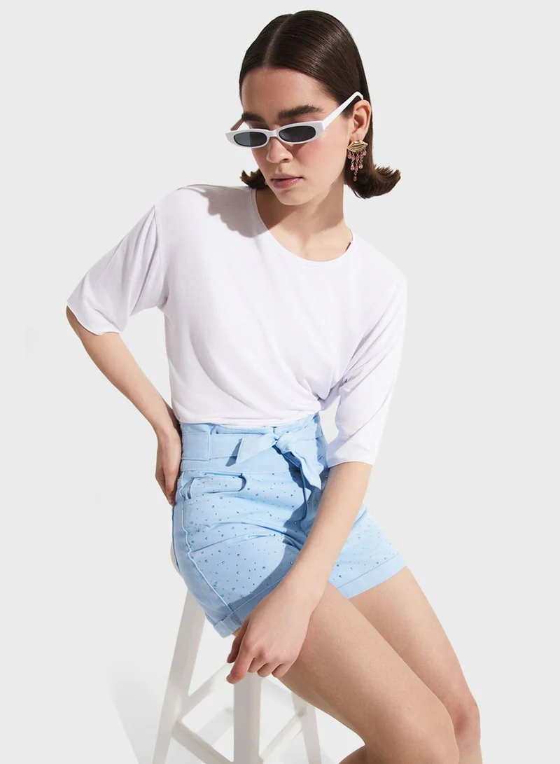 JUNE Tie Detail Shorts