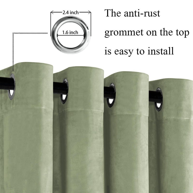 JIUZHEN Sage Green Velvet Curtains 90 inch  Room Darkening Smooth Hand-Feeling Durable Curtains Thermal Insulated Privacy Protection for Parlor Nursery Living Room/Bedroom  2 Panel with Tiebacks - Image 2