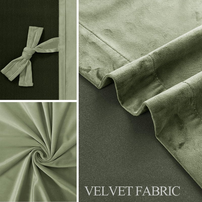 JIUZHEN Sage Green Velvet Curtains 90 inch  Room Darkening Smooth Hand-Feeling Durable Curtains Thermal Insulated Privacy Protection for Parlor Nursery Living Room/Bedroom  2 Panel with Tiebacks - Image 5