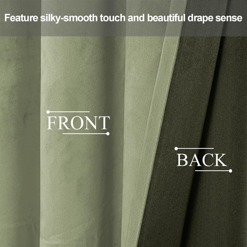 JIUZHEN Sage Green Velvet Curtains 90 inch  Room Darkening Smooth Hand-Feeling Durable Curtains Thermal Insulated Privacy Protection for Parlor Nursery Living Room/Bedroom  2 Panel with Tiebacks - Image 4