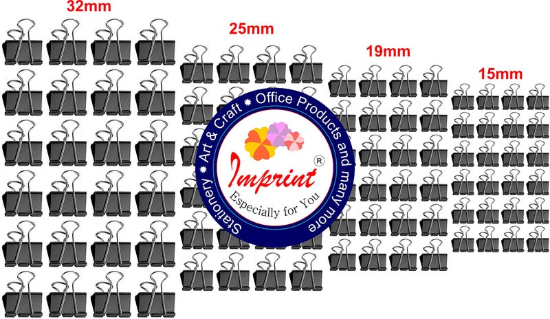 IMPRINT Metal Binder Clips Black Paper Clip 32 25 19 15 MM Binder Clips 24 of Each Size, Total 96 PC's Stationery Binding Supplies for Loose Papers, Files, DIY, Office and School Use - Image 5