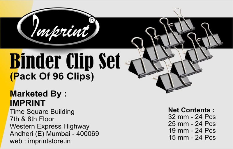 IMPRINT Metal Binder Clips Black Paper Clip 32 25 19 15 MM Binder Clips 24 of Each Size, Total 96 PC's Stationery Binding Supplies for Loose Papers, Files, DIY, Office and School Use - Image 4