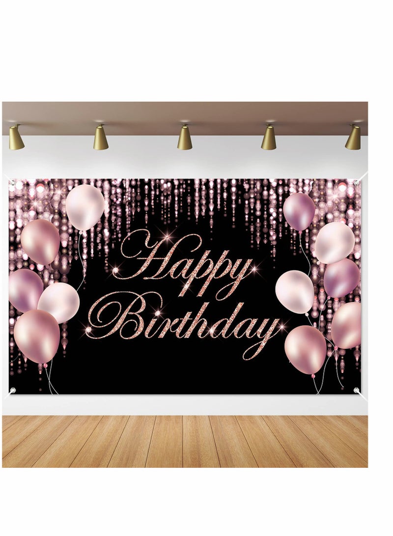 SYOSI Rose Gold Happy Birthday Banner Backdrop Large Happy Birthday Yard Sign backgroud It's My Birthday Backdrop Baby Shower Party Indoor Outdoor Car Decoration Supplies for Women Girl - Image 1