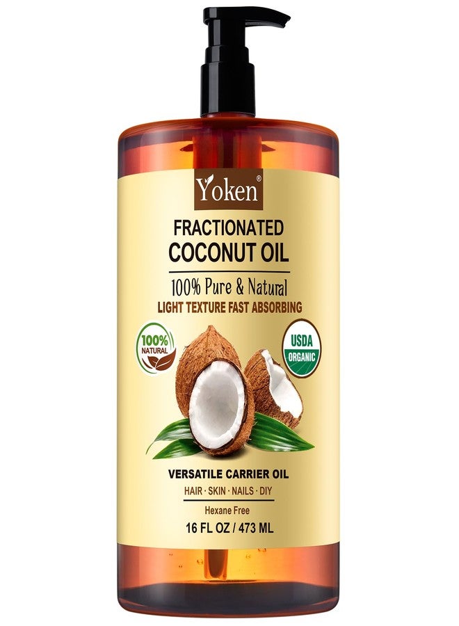 Yoken Organic Fractionated Coconut Oil 16 Fl Oz, Liquid Coconut Oil for skin, Moisturizer for Hair, Face, Body, Carrier Oil for Essential Oils Mixing, Massage, USDA Certified, Hexane Free, Unscented - Image 1