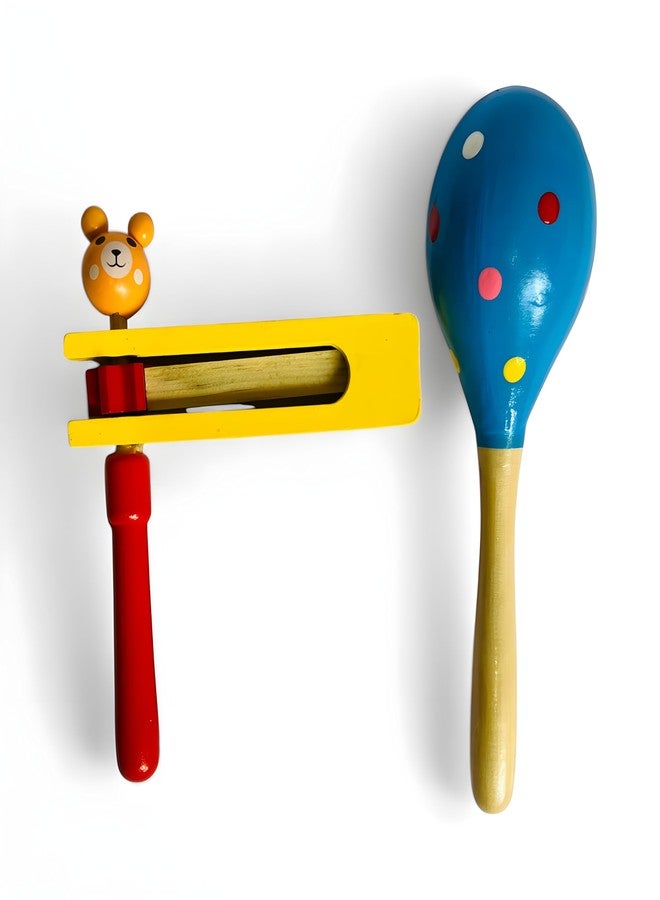 MarvelStore Colourful Egg Shaker and Tartar Wooden Rattles for Babies Infants 0-2 Years | Non Toxic Child Safe Toys for New Born | Hand Crafted Rattle for Kids (Multicolor)(Egg Shaker + Tartar) - Image 1