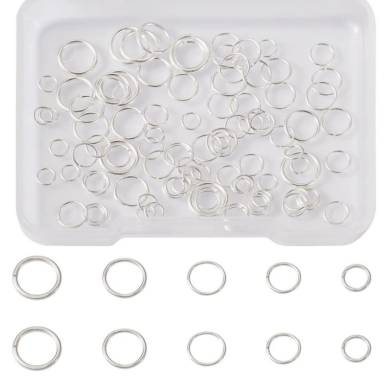 KISSITTY 100pcs 925 Sterling Silver Open Jump Rings 4mm 5mm 6mm 7mm 8mm Silver Round Rings Connectors Assorted Jump Rings for Adults DIY Earrings Bracelets Necklaces Jewelry Making