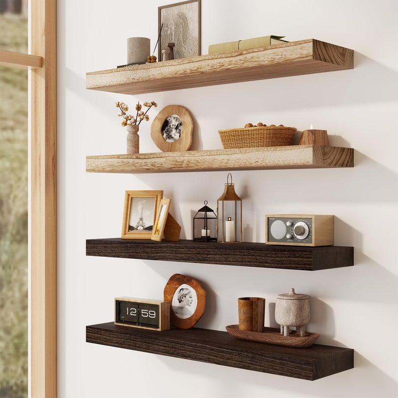 Marsmiles Solid Wood Floating Shelves for Wall 48"W x 8"D x 1.56"H Set of 2, Deep Wall Shelves for Living Room Bedroom Bathroom Kitchen Decor Storage with Invisible Heavy-Duty Metal Bracket, Carbonized Black - Image 2