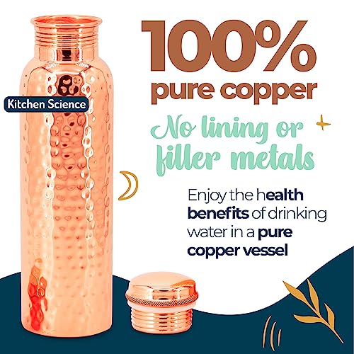 Kitchen Science Copper Water Bottle (34oz/1000ml) w/a Carrying Canvas Bag | 100% Pure Copper Bottle for Drinking Water | Lab-Tested, Heavy Duty & Leak-Proof | Authentic Ayurvedic Copper Water Bottle - Image 5