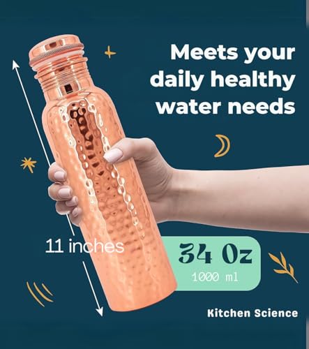 Kitchen Science Copper Water Bottle (34oz/1000ml) w/a Carrying Canvas Bag | 100% Pure Copper Bottle for Drinking Water | Lab-Tested, Heavy Duty & Leak-Proof | Authentic Ayurvedic Copper Water Bottle - Image 4
