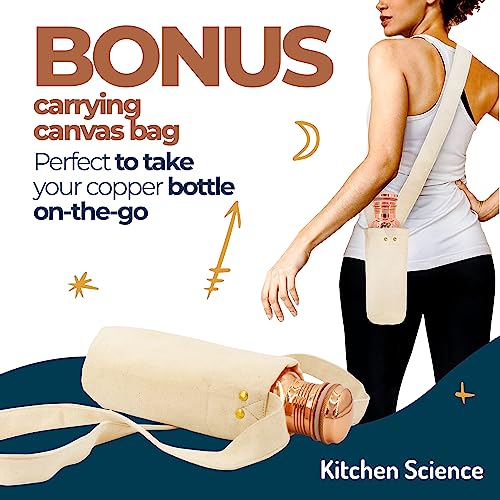 Kitchen Science Copper Water Bottle (34oz/1000ml) w/a Carrying Canvas Bag | 100% Pure Copper Bottle for Drinking Water | Lab-Tested, Heavy Duty & Leak-Proof | Authentic Ayurvedic Copper Water Bottle - Image 2