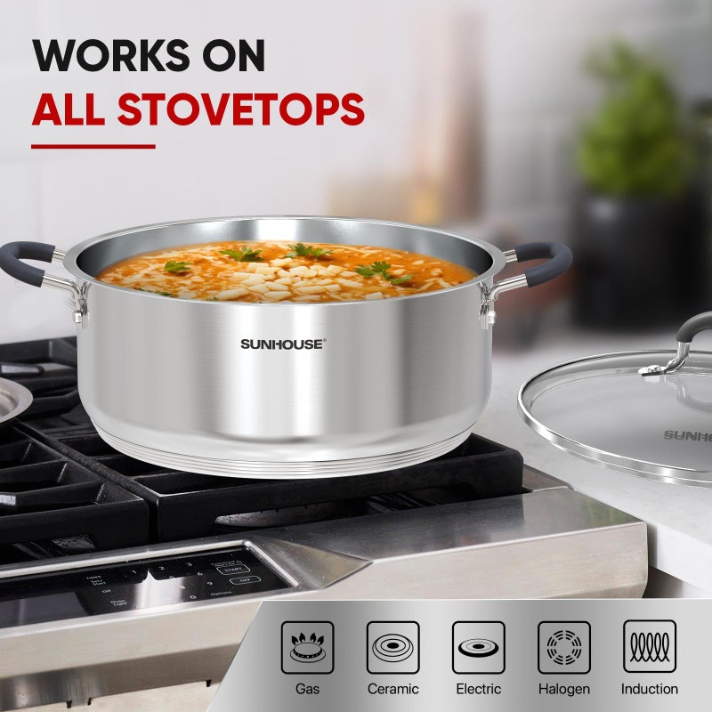 SUNHOUSE - 5.5 Quart Steamer Pots With Lid 2-Tier Multipurpose Stainless Steel Steaming Pot Cookware With Handle For Vegetable, Dumpling, Sauce, Food - Triple Bottom, Measurement Line - Image 5