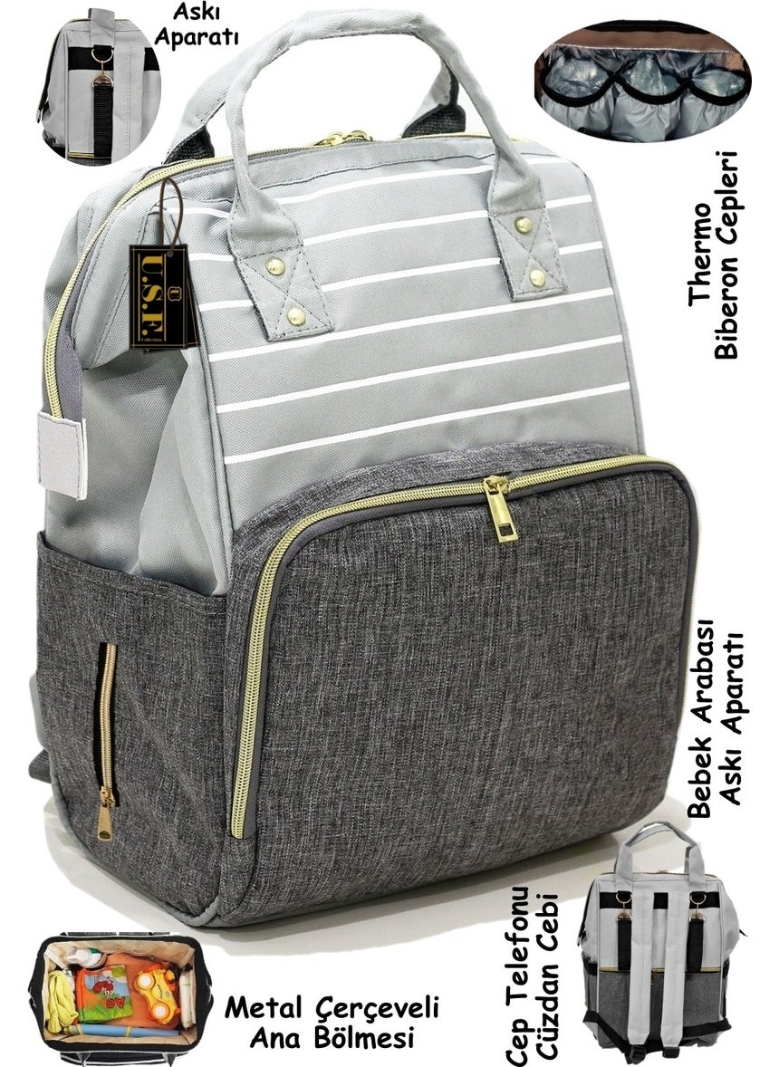 U.S.F Baby Care Bag Baby Carrier Carrier Baby Kangaroo Set of 2 Striped Gray Black  - Image 4