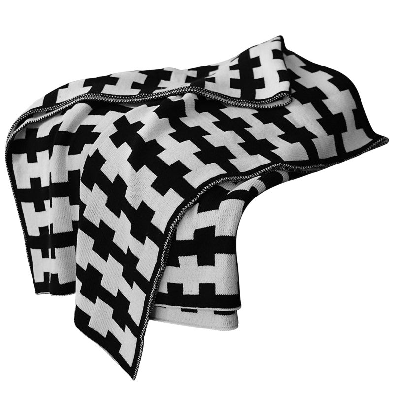 Knitted Throw Blanket Acrylic Soft Cozy Black White Multicolor - Warmth Retention Fashion Design for Living Room Bedroom Gift - Image 1