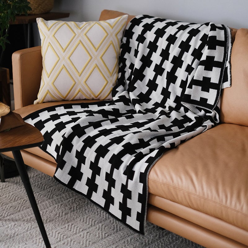 Knitted Throw Blanket Acrylic Soft Cozy Black White Multicolor - Warmth Retention Fashion Design for Living Room Bedroom Gift - Image 2