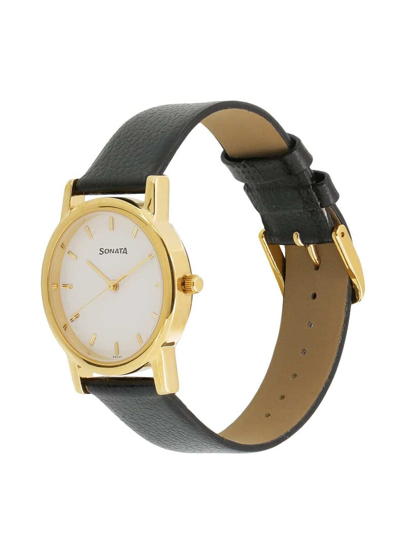 Sonata Men's Analog Round Shape Leather Wrist Watch 7987YL02 - 40 Mm - Image 2