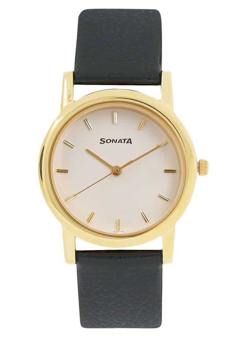 Sonata Men's Analog Round Shape Leather Wrist Watch 7987YL02 - 40 Mm - Image 1