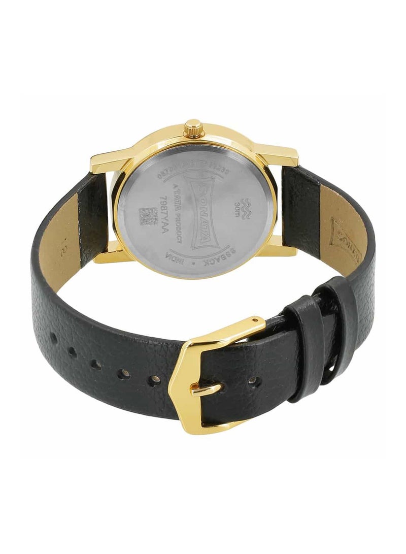 Sonata Men's Analog Round Shape Leather Wrist Watch 7987YL02 - 40 Mm - Image 4