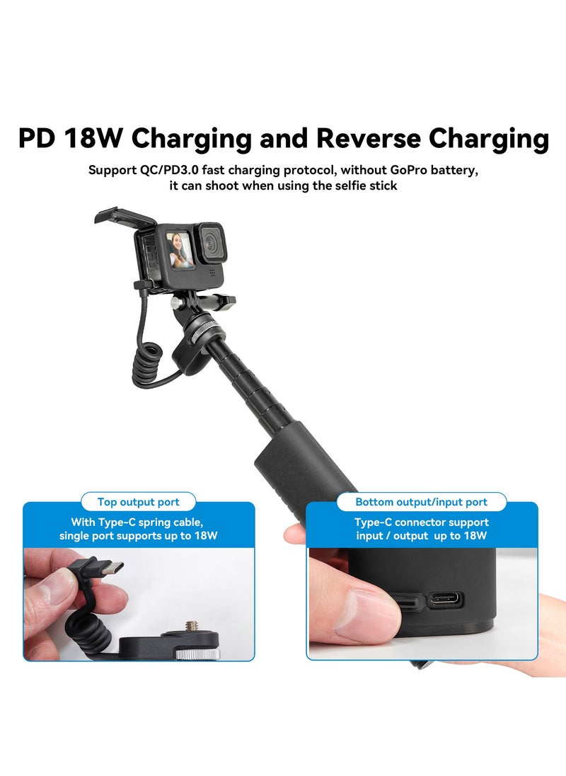 TELESIN 10000mAh Rechargeable Selfie Stick with USB-C Charging Cable for Action Cameras/ Phones  - Image 5