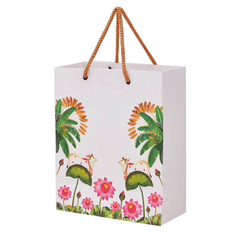 PPJ ® - WEDDING COWS (FLORAL) (10 Pcs.) PAPER CARRY BAG, 10 Inch X 8 Inch X 4 Inch for WEDDING/DIWALI/FUNCTION/ENGAGEMENT/RETURN GIFTS/GIFTS Pack of 10) - Image 1
