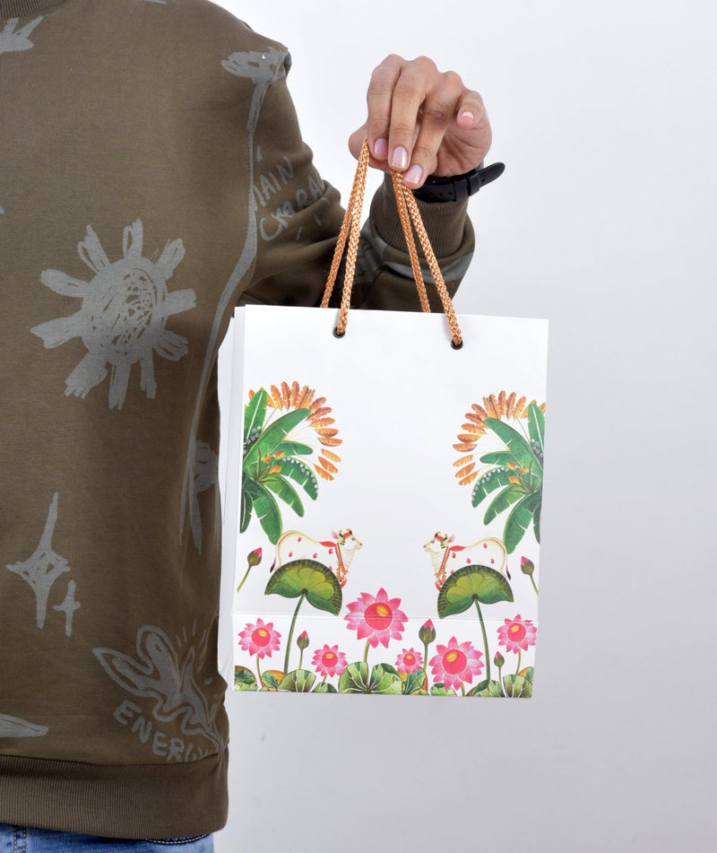 PPJ ® - WEDDING COWS (FLORAL) (10 Pcs.) PAPER CARRY BAG, 10 Inch X 8 Inch X 4 Inch for WEDDING/DIWALI/FUNCTION/ENGAGEMENT/RETURN GIFTS/GIFTS Pack of 10) - Image 2