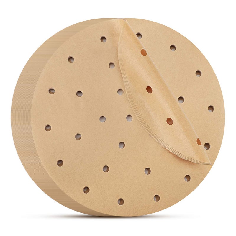 Beasea Air Fryer Parchment Paper 8 Inch 200pcs Unbleached Fryer Disposable Paper Liners Round Air Fryer Filter Paper Perforated Parchment Paper Bamboo Steamer Papers for Air Fryer and Steaming Basket