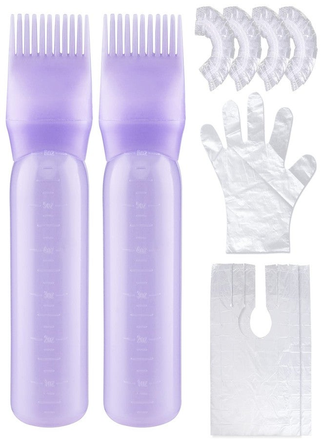 Cosywell Root Comb Applicator Bottle 6 Ounce 2 Pack Hair Dye Applicator Brush Applicator Bottle for Hair Root Comb Color Applicator Bottles with Graduated Scale (Purple) - Image 1