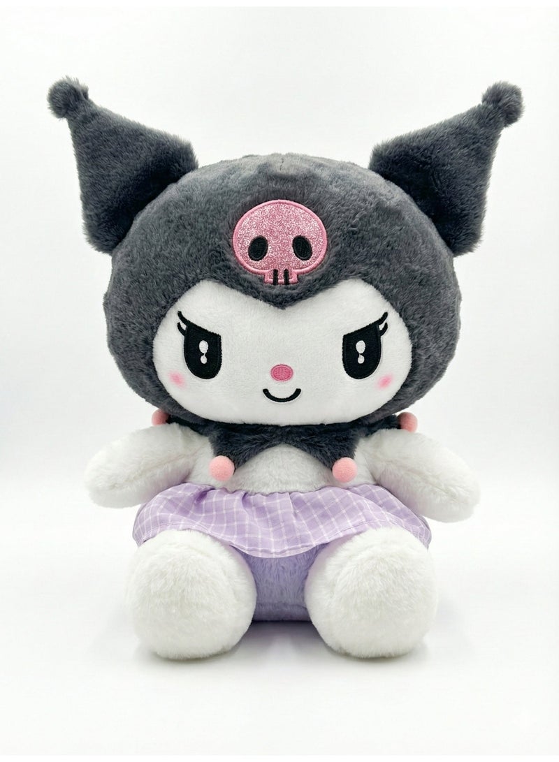 REZZOSS Sanrio Kuromi Plush Toy 29cm – Cute Black & White Stuffed Animal Doll with Purple Gingham Skirt & Pink Skull | Fluffy Anime Character Pillow | Kawaii Room Decor & Birthday Gift for Girls 3+ - Image 1