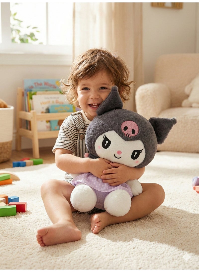 REZZOSS Sanrio Kuromi Plush Toy 29cm – Cute Black & White Stuffed Animal Doll with Purple Gingham Skirt & Pink Skull | Fluffy Anime Character Pillow | Kawaii Room Decor & Birthday Gift for Girls 3+ - Image 3