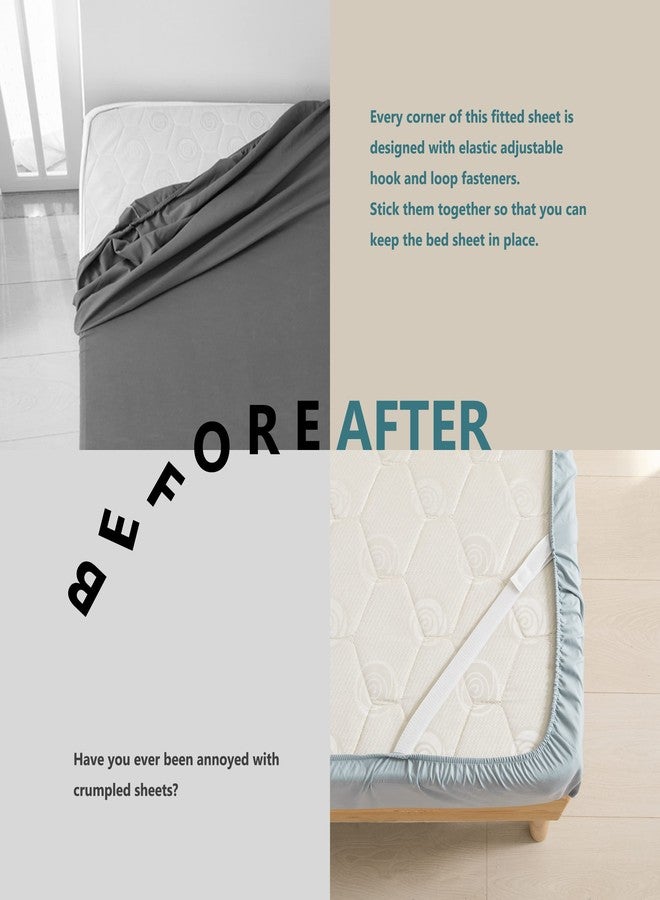 mini panda MINIPANDA Queen Size Fitted Sheet with Bed Sheets Holder Straps for Corners, Deep Pocket - Ultra Soft - Microfiber Sheets (Gray) - Image 3