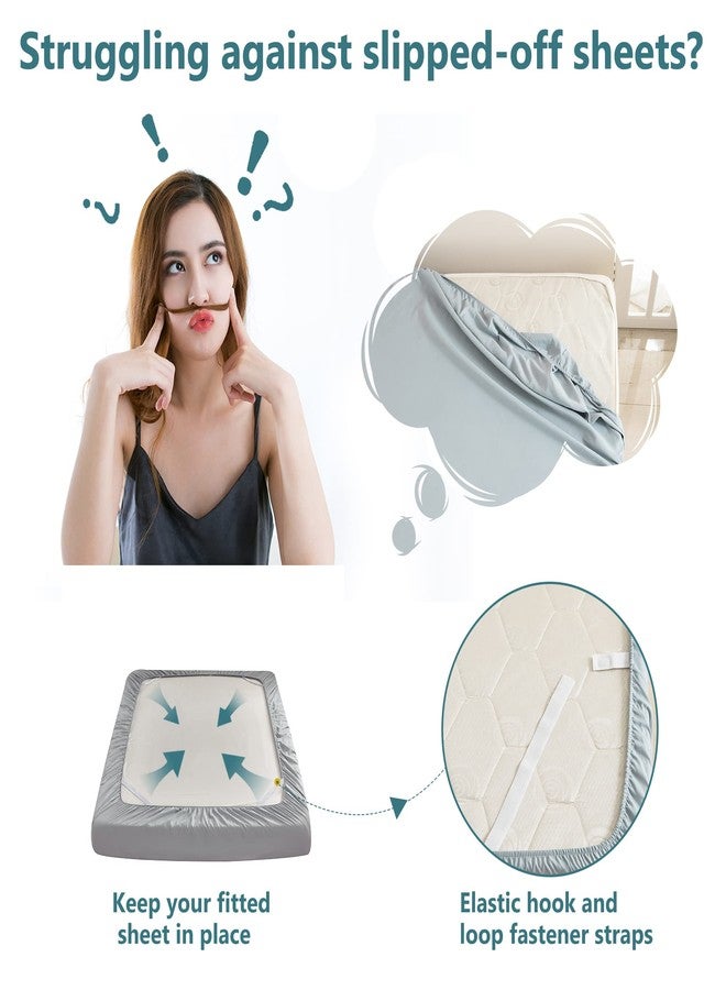 mini panda MINIPANDA Queen Size Fitted Sheet with Bed Sheets Holder Straps for Corners, Deep Pocket - Ultra Soft - Microfiber Sheets (Gray) - Image 2