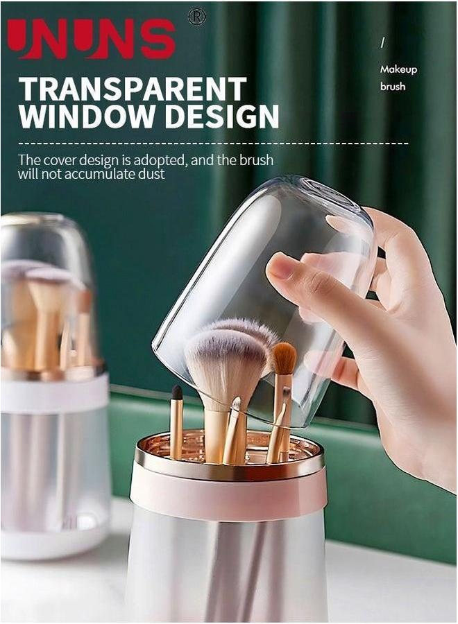 UNUNS Makeup Brush Holder,2-in-1 Cleaning And Storage Brushes Case,Clear Make Up Holder For Bathroom Dresser With Lid,Pink  - Image 2