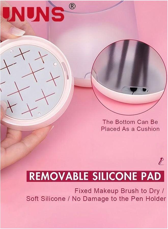 UNUNS Makeup Brush Holder,2-in-1 Cleaning And Storage Brushes Case,Clear Make Up Holder For Bathroom Dresser With Lid,Pink  - Image 4