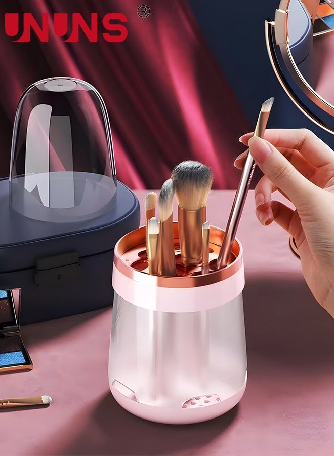 UNUNS Makeup Brush Holder,2-in-1 Cleaning And Storage Brushes Case,Clear Make Up Holder For Bathroom Dresser With Lid,Pink  - Image 1