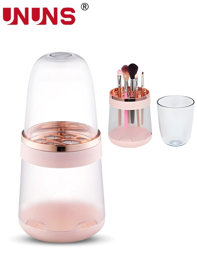 UNUNS Makeup Brush Holder,2-in-1 Cleaning And Storage Brushes Case,Clear Make Up Holder For Bathroom Dresser With Lid,Pink  - Image 5
