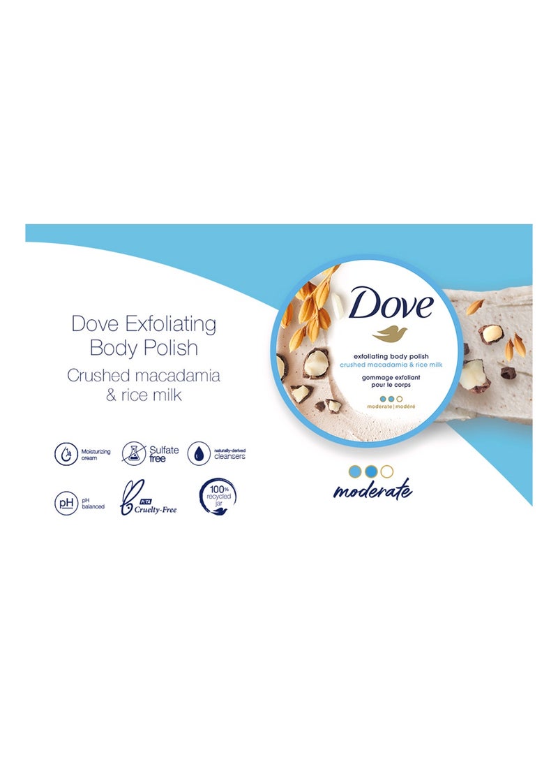 DOVE EXFOLIATING BODY POLISH SCRUB 10.5OZ, 298G, CRUSHED MACADAMIA & RICE MILK, REVEAL VISIBLY SMOOTHER SKIN MACADAMIA & RICE MILK BODY SCRUB THAT NOURISHES SKIN - Image 4